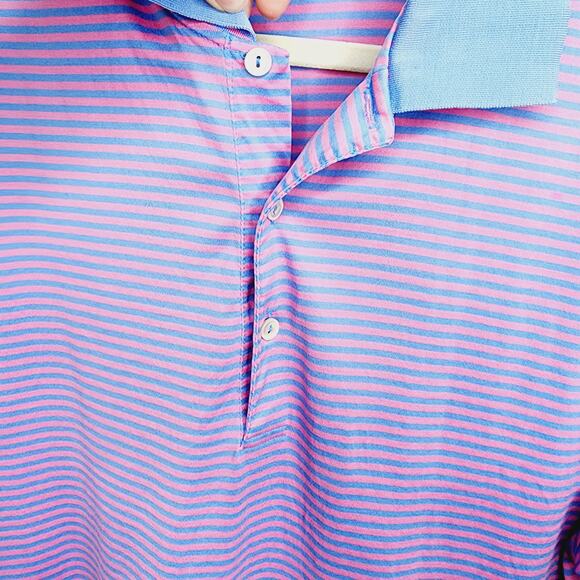 Peter Millar Blue & Pink Striped Short Sleeve Men's Polo Shirt Size Large - Picture 4 of 9